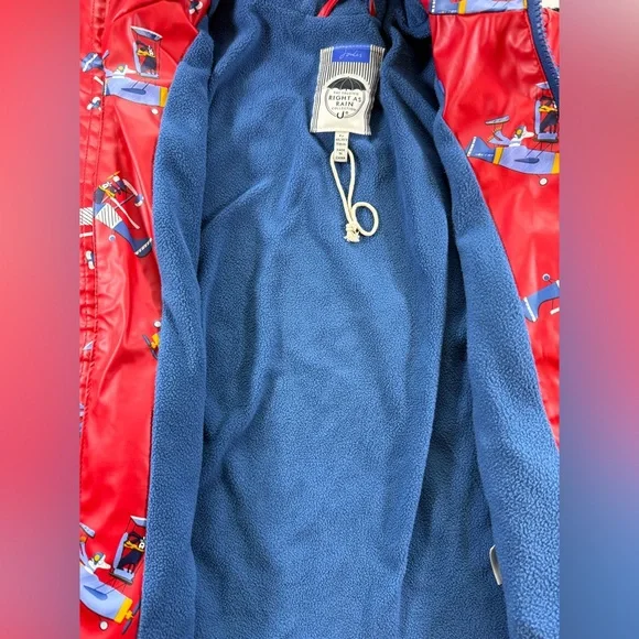 Joules Right as Rain Skipper Rain Jacket Kids' Size 6Y Red Planes Dog Fleece - Picture 4 of 6
